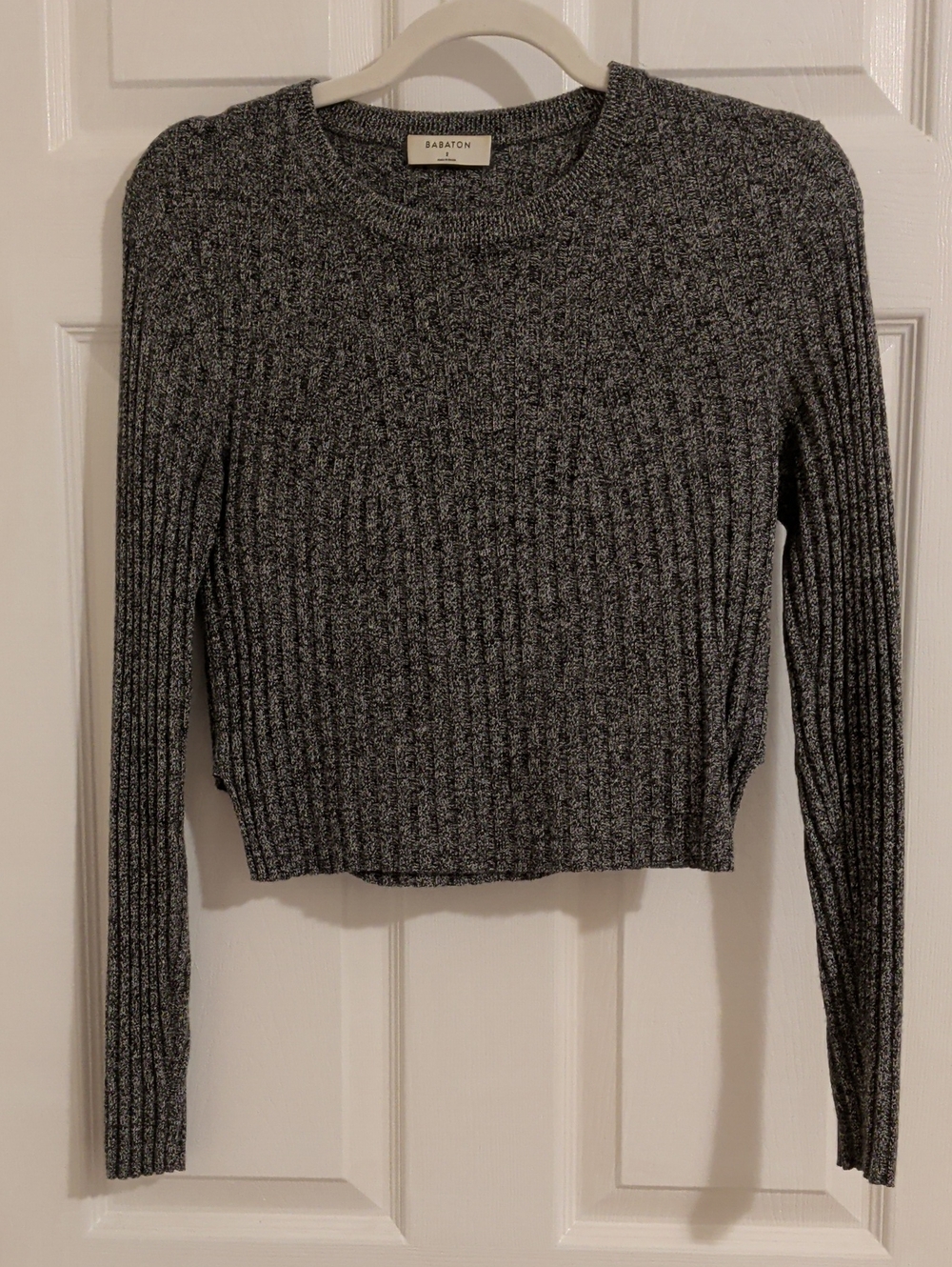 Babaton Marled Gray Ribbed Crewneck Sweater